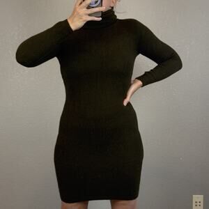 Ralph Lauren Black Label Olive Green Long Sleeve Turtleneck Sweater Dress Size S